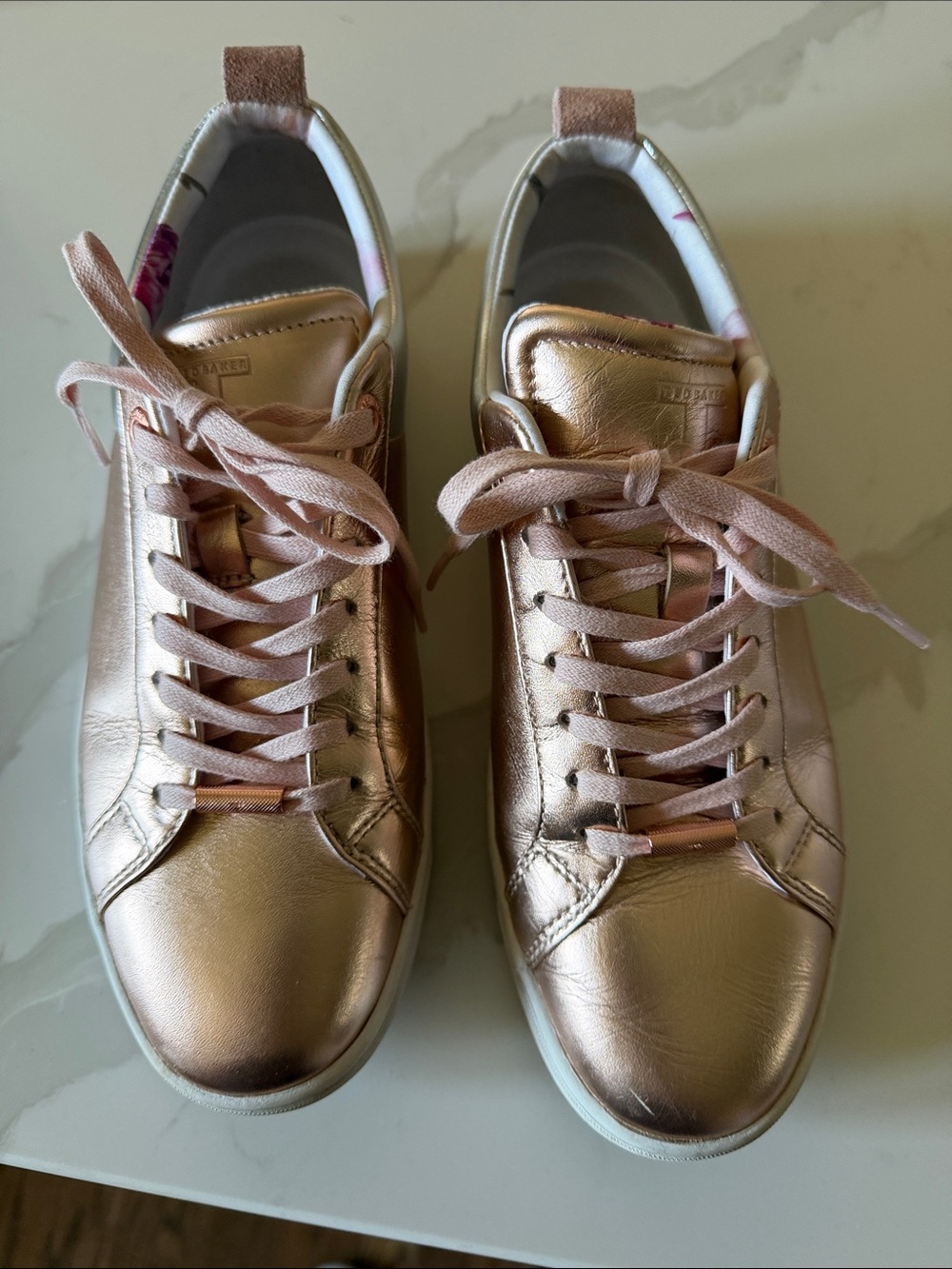Ted Baker Rose Gold Low-Top Lace-Up Sneakers